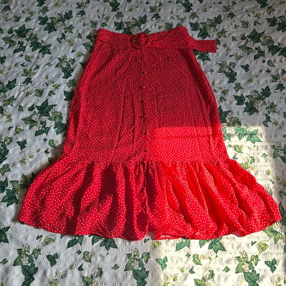 ZARA Dotted Midi Skirt w Attached Belt - Picture 1 of 4